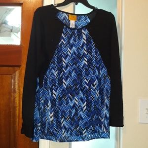 Blue black and white long sleeve top